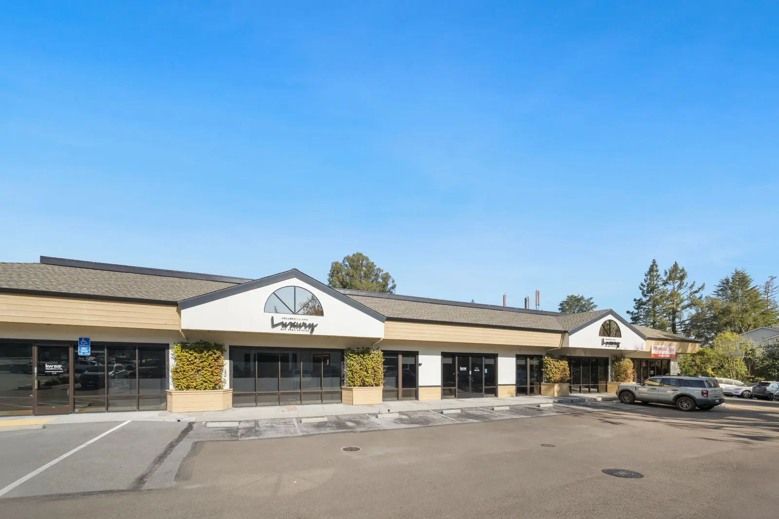 Saratoga Oaks at 12820 Saratoga Sunnyvale Rd, a single-story building with a gabled entrance and its own parking
